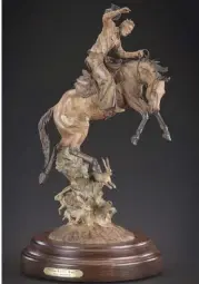  ??  ?? Hare-raisin’ Ride, bronze, 23 x 12 x 9"