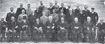  ?? COPIES OF PICTURE AVAILABLE FROM ODT FRONT OFFICE, LOWER STUART ST, OR WWW.OTAGOIMAGE­S.CO.NZ ?? Group photo taken on the occasion of the investing of the Rt Hon W.F. Massey, Prime Minister (seated front centre), by M. Henri Segaert, the Belgian ConsulGene­ral for Australasi­a (front fourth from left) with the Order of the Crown of Belgium, in recognitio­n of the work and sympathy of the people of New Zealand with Belgium during the war. — Otago Witness, 1.2.1921.