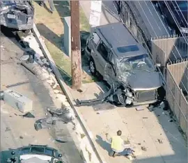  ?? KTLA-TV ?? A CARJACKING suspect was killed by police after a pursuit in the South Gate area in June. From 2006 to 2014, bystanders were hurt in 1 in 10 LAPD pursuits.