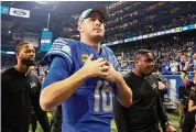  ?? ?? Lions quarterbac­k Jared Goff celebrates after defeating the Buccaneers on Sunday.