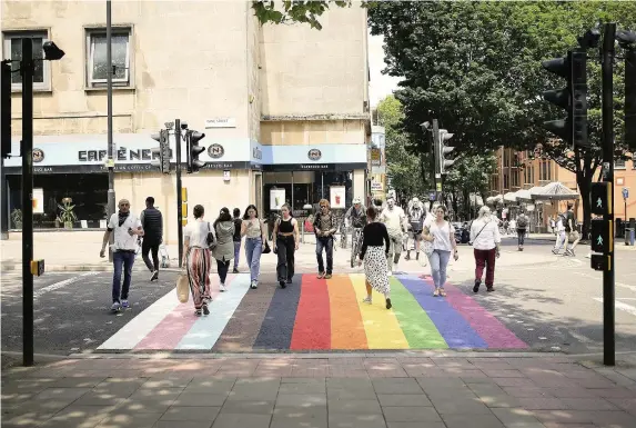  ?? PHOTOS: JAMES BECK ?? The new rainbow crossing in Wine Street