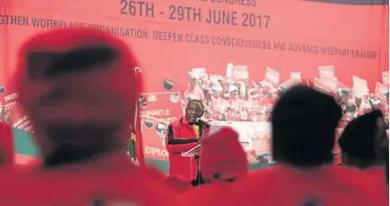  ?? /ALAISTER RUSSELL ?? Deputy President Cyril Ramaphosa delivers the keynote address at the Nehawu 11th national congress in Boksburg, east of Johannesbu­rg, yesterday.