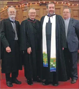  ??  ?? Jeffrey McCormick, second right, was ordained as Moderator of the Presbytery of Argyll in Campbeltow­n in 2014.