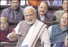  ?? PTI FILE ?? Prime Minister Narendra Modi gives his speech in the Rajya Sabha in New Delhi on Wednesday.