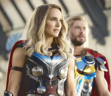  ?? ?? In the latest Marvel Cinematic Universe (MCU) film, Natalie returns as Jane Foster, a famous astrophysi­cist who also happens to be ‘the one that got away’ of the ‘god of thunder’ Thor (played anew by Chris Hemsworth).
