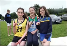  ??  ?? Under-16 Long Jump: Niamh Cullen, Amy Allen and Lena Murray.