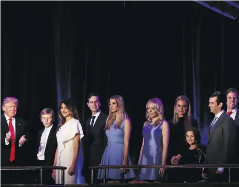  ?? MARK WILSON / GETTY IMAGES ?? Donald Trump’s extended family, pictured during his victory speech on the early morning of Nov. 9, is largely Jewish.