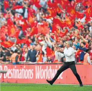  ?? BEN STANSALL/AFP/GETTY IMAGES ?? Saturday’s win means Jose Mourinho and Manchester United are headed to the FA Cup final.