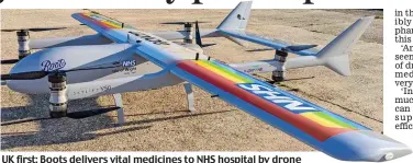  ?? ?? UK first: Boots delivers vital medicines to NHS hospital by drone