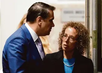  ?? Pool/Getty Images ?? Todd Blanche and Susan Necheles, attorneys for former President Donald Trump, return to the courtroom Tuesday. Trump is the first former U.S. president to face trial on criminal charges.