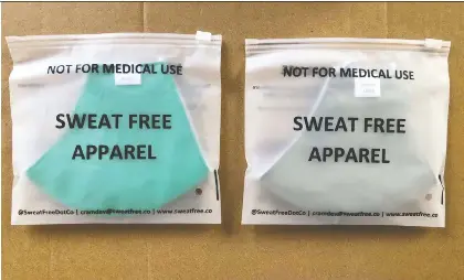  ??  ?? Sweat Free Apparel, a Waterloo-based startup with two employees — a 28-year-old immigrant from India and his father — will be providing Toronto regional transit agency Metrolinx with 10,000 masks for its staff. The order for the reusable masks is the company’s first big job.