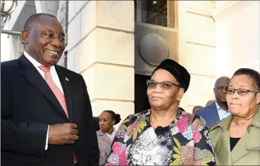  ?? | PHANDO JIKELO African News Agency(ANA) ?? PRESIDENT Cyril Ramaphosa with Parliament’s presiding officers Thandi Modise and Sylvia Lucas, addressing media outside the National Assembly on the readiness of the House for the State of the Nation Address.