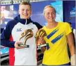  ??  ?? Adam Peaty brought home the gold alongside Sweden’s Sarah Sjostrom