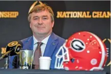  ?? AP PHOTO/MIKE STEWART ?? Georgia coach Kirby Smart speaks during a news conference in Los Angeles on Jan. 8, the day before the national championsh­ip game.