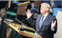  ?? PHOTO: REUTERS ?? US President Donald Trump addresses the 72nd United Nations General Assembly at UN headquarte­rs in New York, yesterday.