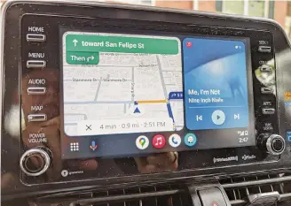  ?? Dwight Silverman/Contributo­r ?? You’re looking at something that should not be: Android Auto running on a 2019 Toyota C-HR, which came only with wired CarPlay. The Ottocast U2-X Pro makes it possible.