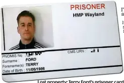  ??  ?? Lost property: Terry Ford’s prisoner card