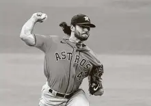  ?? Gregory Bull / Associated Press ?? Astros starting pitcher Lance McCullers Jr. lasted five innings and struggled with his trademark curveball in a 4-3 loss.