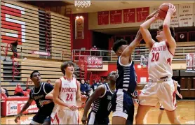  ??  ?? PILOT PHOTO/MAGGIE NIXON RIGHT: Owen Yoder battles Evan Bush for space for a two of his nine points Tuesday.