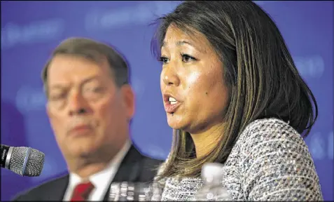  ?? ANTONIO PEREZ / CHICAGO TRIBUNE ?? Crystal Dao Pepper, daughter of Dr. David Dao, who was dragged out of an airplane, speaks during a news conference at the Union League Club of Chicago on Thursday.
