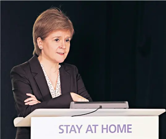  ??  ?? Nicola Sturgeon, the Scottish First Minister, during a Covid-19 media briefing yesterday