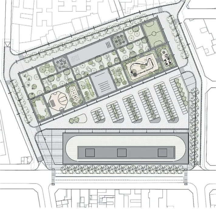  ??  ?? IMPLANTACI­ÓN. El edificio y el parque se ubican en una zona de Villa Lugano conocida como Ciudad Oculta.