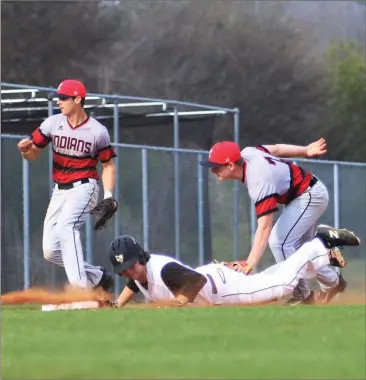  ??  ?? ABOVE: Evan Ratcliff slides in safe against the Chattooga defense during Rockmart’s win over the Indians on March 16.