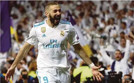  ?? EPA PIC ?? Real Madrid’s Karim Benzema celebrates scoring the second goal against Bayern Munich in the Champions League semi-finals second leg on Tuesday.