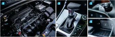  ??  ?? 1. Both petrol and diesel engines come mated to 2. Automatic and manual gearboxes with electronic drive modes available 3. Paddle shifters are a welcome addition 4. Wireless charging is available both in the front and rear