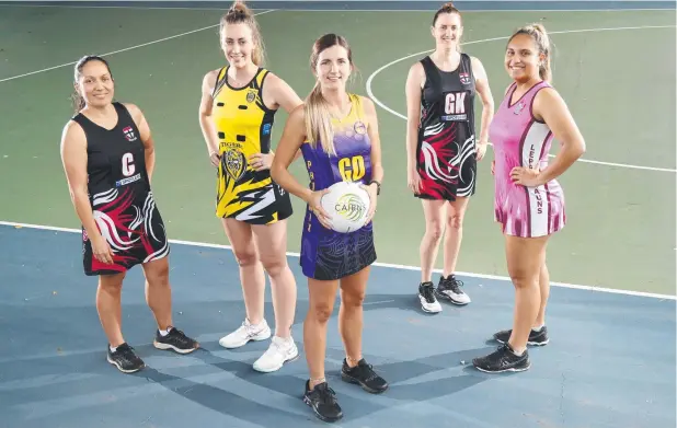  ?? Picture: STEWART McLEAN ?? SO KEEN: Saints' Moera Blair, Tigers' Rachel Campion, Phoenix's Akayla Peterson, Saints' Amanda Cole and Leprechaun­s' Leeahna Ratima ready to play.