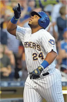  ?? ASSOCIATED PRESS ?? Jesús Aguilar officially became an all-star after winning the balloting for the National League in the MLB All-Star Final Vote. The Brewers’ first baseman also will compete in the Home Run Derby.