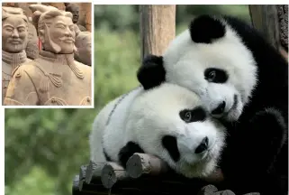  ?? Pictures: 123RF ?? China’s icons: Pandas at Chengdu, Terracotta Warriors and the Great Wall (top)