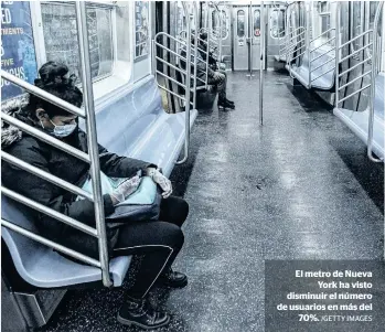  ?? /GETTY IMAGES ?? El metro de Nueva
York ha visto disminuir el número de usuarios en más del
70%. «La condición financiera de la MTA es pésima».