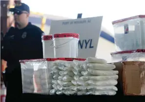  ?? The Associated Press ?? A display of the fentanyl and meth that was seized by U.S. Customs and Border Protection officers at the Nogales Port of Entry is shown during a press conference on Jan. 31, 2019, in Nogales, Ariz.