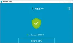  ??  ?? Hide.me stellt die Verbindung zum Server weitgehend automatisc­h her, es fehlen aber Angaben zu Auslastung und Ping-Zeiten.