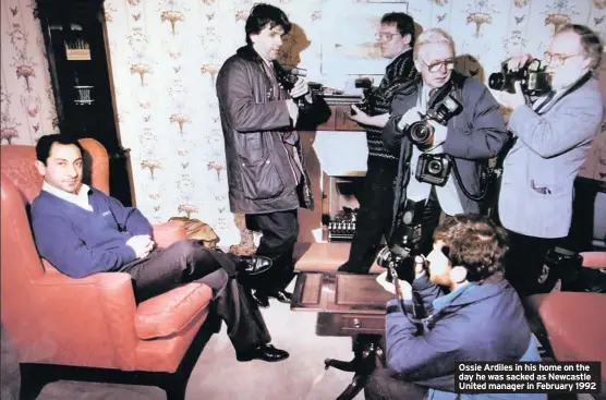  ??  ?? Ossie Ardiles in his home on the day he was sacked as Newcastle United manager in February 1992