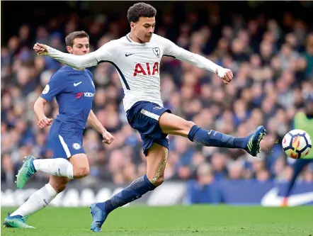  ?? — AFP ?? Tottenham Hotspur’s Dele Alli scored twice against Chelsea in their Premier League match at Stamford Bridge in London on Sunday.