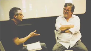  ?? (Matan Kochmeiste­r) ?? CHARLES WESSLER (right) is interviewe­d during a master class at the Jerusalem Film Festival.