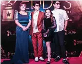  ?? ?? Award presenters (from left) former Film Developmen­t Council Chairman Liza Diño-Seguerra, Kokoy de Santos, Angellie Sanoy and Elijah Canlas