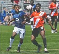  ?? ED KAISER ?? FC Edmonton’s Marcus Velado-tsegaye, left, and Cavalry FC’S Elijah Adekugbe are set to meet Wednesday at Clarke Stadium.