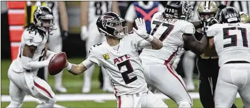  ?? BRETT DUKE/ ASSOCIATED PRESS ?? Falcons quarterbac­k Matt Ryan is 9- 15 against the Saints and had his worst game in years against them two weeks ago. Ryan was sacked eight times, held without a TD pass and threw two intercepti­ons.