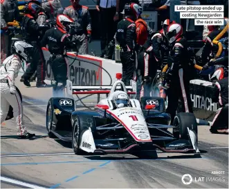  ??  ?? Late pitstop ended up costing Newgarden the race win