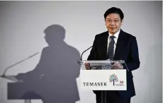  ?? — AFP file photo ?? Lawrence Wong delivers a speech during the Paris office opening reception of Singapore state investor Temasek, in Paris.