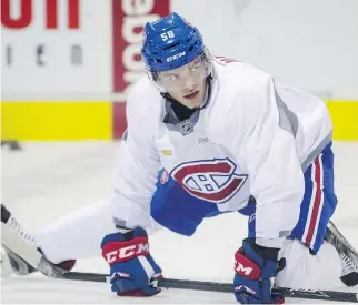  ?? DARIO AYALA ?? Canadiens defence prospect Noah Juulsen’s biggest challenge will be to add weight to his 6-foot-3 frame during the summer. Juulsen had his jaw wired shut after breaking it and lost 13 pounds on a liquid diet.