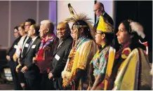  ?? GREG SOUTHAM ?? Treaty 6 territory dancers participat­e in an official announceme­nt made by SinoCan Global on Thursday in Edmonton about a proposed bitumen refinery north of the city.