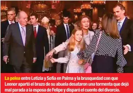  ??  ?? La pelea entre Letizia y Sofía en Palma y la brusquedad con que Leonor apartó el brazo de su abuela desataron una tormenta que dejó mal parada a la esposa de Felipe y disparó el cuento del divorcio.