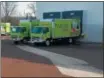  ??  ?? Peapod trucks are ready to be loaded at the North Coventry Giant Food store on Glocker Way. The location will support Peapod and Giant’s grocery delivery to customers.