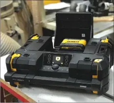  ??  ?? This bluetooth music player and battery charger clips together with storage boxes and trays in DEWALT’s TSTAK system.