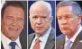  ?? ASSOCIATED PRESS ?? Former California Gov. Arnold Schwarzene­gger (left), U.S. Sen. John McCain (center) and Ohio Gov. John Kasich (right)
