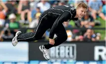  ?? GETTY IMAGES ?? New Zealand paceman Lockie Ferguson is airborne as he fires down another fast delivery against Pakistan.
